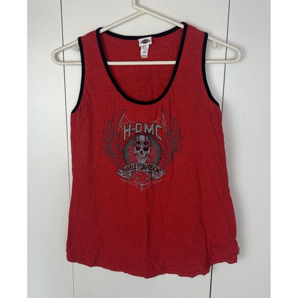 HARLEY-DAVIDSON State College Pa Women’s Red Black Skull Tank Top SIZE L - Picture 1 of 6
